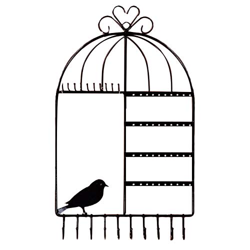 SoundsBeauty Iron Hanging Jewelry Organizer, Birdcage Design Earrings Bracelets Necklaces Display Holder Stand Rack Black