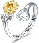 EJALEN 925-Sterling-Silver Heart Sunflower Rings for Women - You Are My Sunshine Ring 18K Gold Pl...