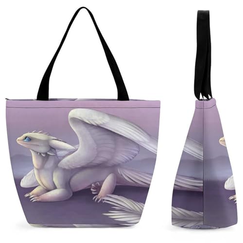 Sac à bandoulière pour femme grand sac à main de shopping et voyage Dragon Blanc