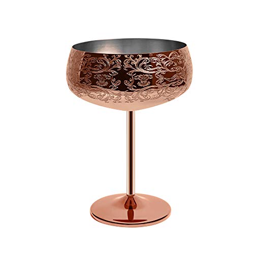 Sky Fish 14 Oz Etching Martini Cocktail Glasse,Copper Plated Stainless Steel,Set Of 2 With 2 Cocktail Picks #TOP2