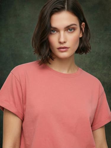 Image of JUNEBERRY Pure 100% Cotton Oversized Loose Fit Drop Shoulder Round Neck Boyfriend Fit Solid Half Sleeves T-Shirt for Women & Girls (Sizes: S to 2XL)