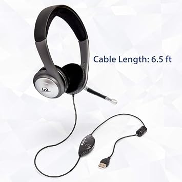 USB Wired Headset for PC/Laptop, Stereo Headphones with Microphone, USB-A, in-Line Controls for Video Meetings, Music, Gaming and Beyond - Black