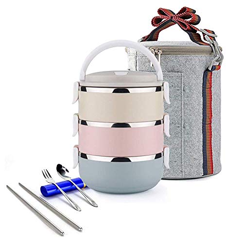 Stainless Steel Lunch Box , Lock Container Bag With Spoon & Chopsticks Fork Set , 3 Tier Airtight Insulated Food Storage Boxes For Kids & Students , Portable Snack Case For Office , Camping , Travel