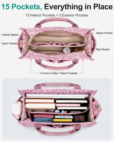 Image of FIORETTO Womens Canvas Tote Bag Purse with Individual Compartment, Zipper Top, Reinforced Bottom & Luggage Sleeve