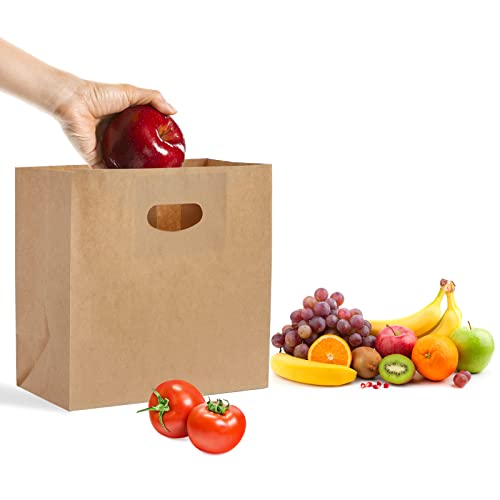Foraineam 100 Pack Kraft Paper Bags, 11X6X11 Inch Natural Brown Paper Party Favor Goody Snack Gift Bag With Die Cut Handle thumb #3