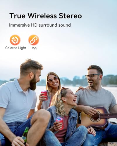 Image of LENRUE Small Portable Bluetooth Speaker with Lights, TWS Stereo Surround Sound, Type C Powered, Bluetooth 5.3, AUX TF Card Input, Wireless for Outdoor Home, Coolest Gifts