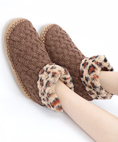 Image of DICUIRD Womens Soft Sole Warm Fluffy Slipper Boots Socks