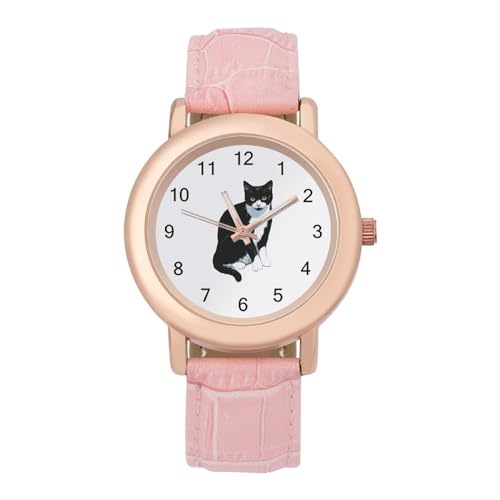 レディース 腕時計 猫 ネコ柄 時計 ローズゴールドウォッチ ウォッチ うで時計 Watch うでとけい ミニマリスト クオーツウォッチ 薄型 ギフトボックス付き ピンクレザーバンド アナログ ビジネス カジュアル 電池式 人気 簡約 お洒落 プレゼント