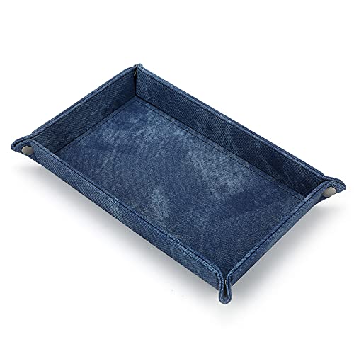 レザートレイ アクセサリートレイ デニム調 長方形 小物入れ 折り畳み式 こものいれ 卓上 おしゃれ 腕時計トレー 鍵置き トレー スマホ メガネ リモコン 収納ボックス おしゃれ 携帯便利
