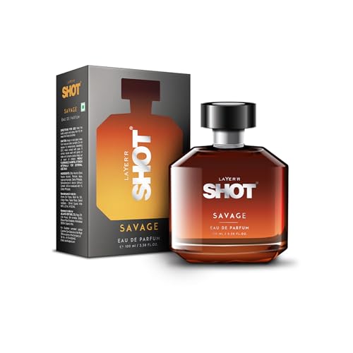 Image of Layer'r SHOT Savage Eau De Parfum for Men, 100ml | Long-lasting woody oriental fragrance with oud, cardamom, rose, pink pepper, labdanum & Peru balsam notes.