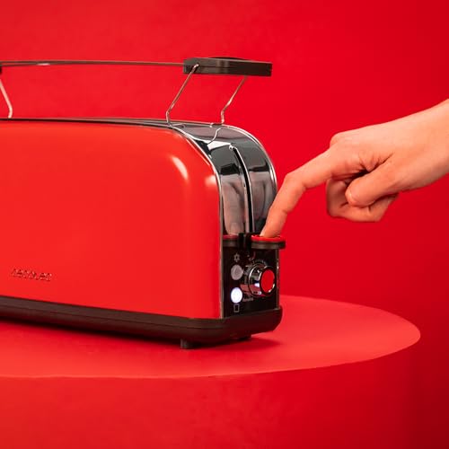 Cecotec Grille-pain Vertical 1 Fente Longue Toastin' time 850 Red Long. 850 W, 2 Tranches de Pain, Fente Large de 3,8 cm, Support pour Pains et Tiroir Ramasse-miettes, Acier Inoxydable, Rouge