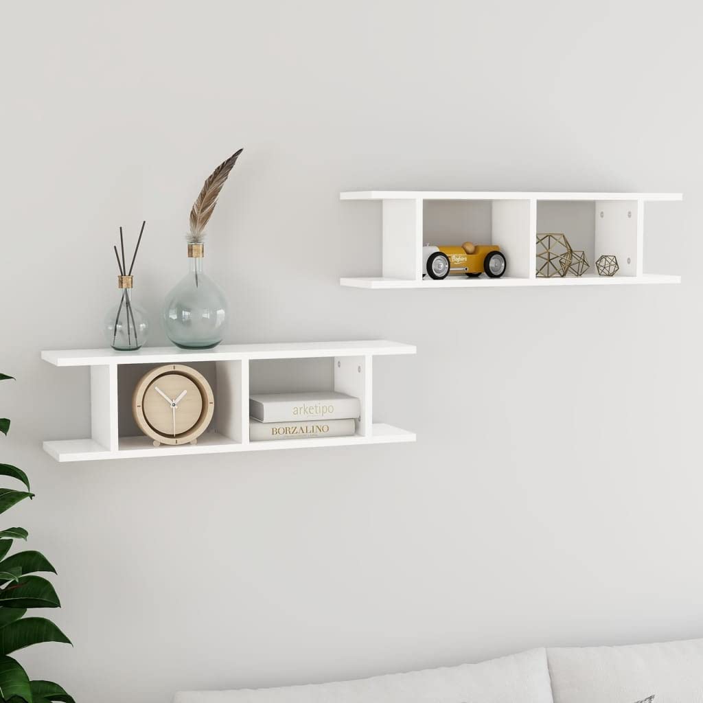 vidaXL 2X Estantes de Pared Estantería Colgante CD Libros Coleccionables Fotos Premios Adornos Decoración Librerías Contrachapada Blanco 75x18x20 cm