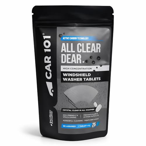 Image of CAR101 Windshield Washer Tablets - 25Pcs | Car Accessories | Automotive Glass Wiper Cleaning Tablets | Concentrated Glass Cleaning | Bug & Dirt Remover, Eco-Friendly Washer Fluid Substitute