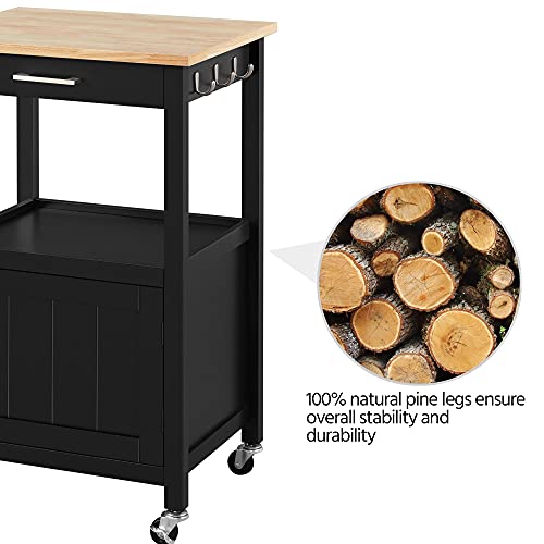 Yaheetech Small Kitchen Island On Wheels With Wood Top And Drawer, Trolley Cart With Open Shelf And Storage Cabinet For Dining Room, 22X18X35 Inches, Black #TOP7