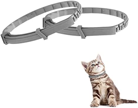 Jagowa 2 Pcs Cat Flea and Tick Collar 38cm 7-Months Cat Flea Treatment Adjustable Collar Protection Lice Tick Remover Waterproof Grey