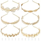 Dizila 6 Pack Gold Metal Leaf Butterfly Headbands Tiara Crowns Headpieces Hairbands Bridal Wedding Hair Accessories for Women Girls (12pcs Sheaths for Comfort Wear Included)