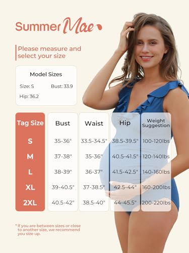 Summer Mae Maternity Swimsuit V-Neck One Piece Swimsuit Ruffled Lace Up Monokini Black M - Image 6