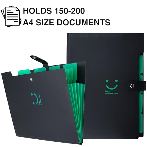 Image of SPS 5 Pocket Expanding File Folder Smile Design - Fits A4 & Letter Size Document Organizer, Accordion File Folders, File Holder for Office, School & Home Use - Green (Pack of 4)