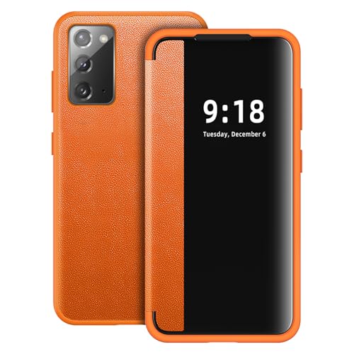 Coque Samsung Note 20 5G translucide orange étui rabat fen&ecirc;tre protection antichoc 360