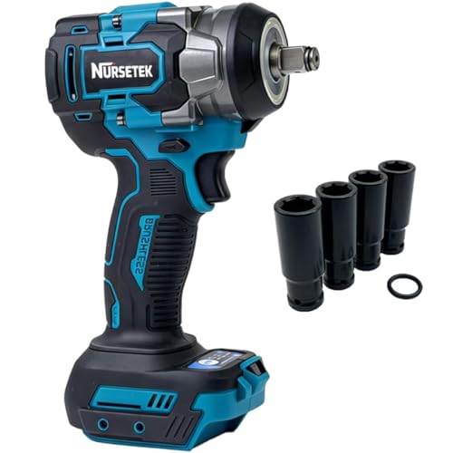 18V Cordless Impact Wrench 1/2 Inch Driver, 800 N.m High Torque Brushless Power for Makita Battery,4 Impact Sockets Set,Electric Impact Wrench for Car, Home