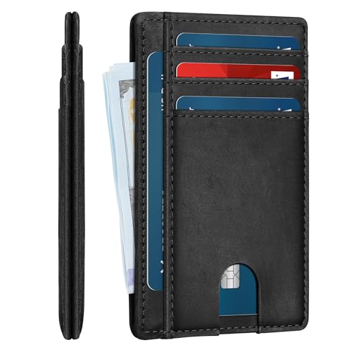 Image of furid Slim Genuine Leather Wallet: Minimalist RFID Small Card Wallet for Men with ID Window - Front Pocket Comfortable Fit - 0.11-inch Ultra Thin Credit Card Holder for Men's Gift