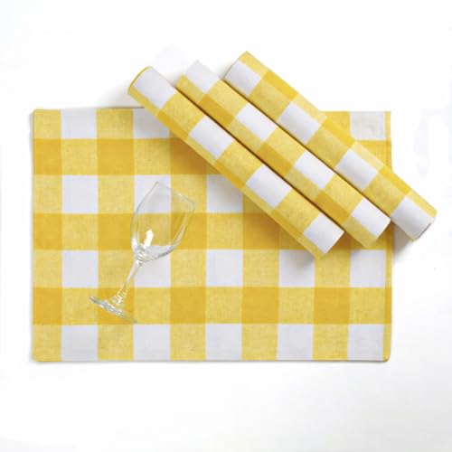 Softopia Cotton Lemon Yellow and White Buffalo Check Placemats Set of 4, 13x19 Inches, Plaid Dining Table Mats, 100% Cotton, Washable, Reusable Table Setting for Dining, Weddings and Everyday Use