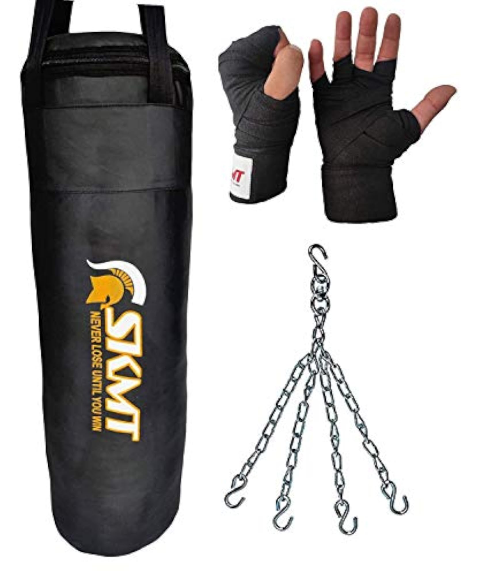 Black Synthetic Leather Boxing Kit with Punching Bag