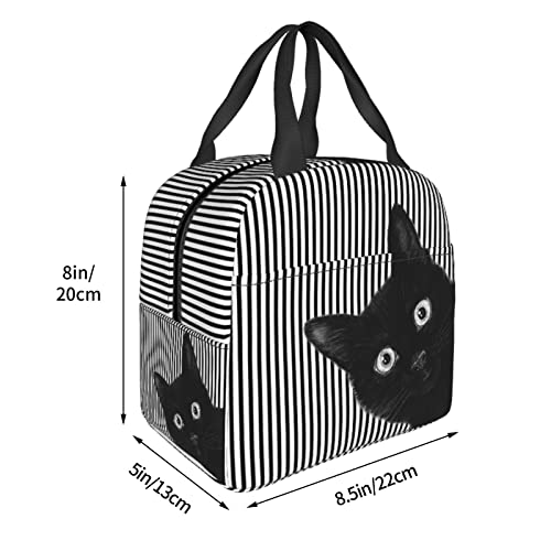 Giwawa Black Cat Lunch Bag Classic Striped Insulated Picnic Pouch Reusable Thermal Cooler Tote Bag For School Work Office Outdoor #TOP4