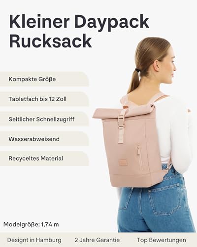 Johnny Urban Rucksack Damen & Herren Klein Rosa - Robin Small - Kleiner Rolltop Daypack mit 12 Zoll Laptopfach - Tagesrucksack für Uni City Business - Wasserabweisend