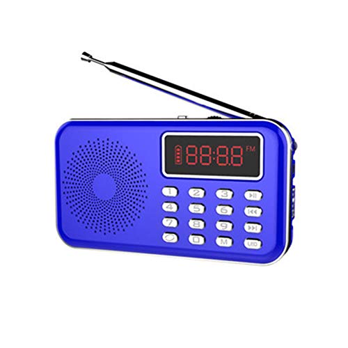 Radio Tragbarer Mini-Radio UKW/MW Stereo Receiver Lautsprecher-Recorder-MP3-Player USB-Hilfs Taschenlampe,Blau