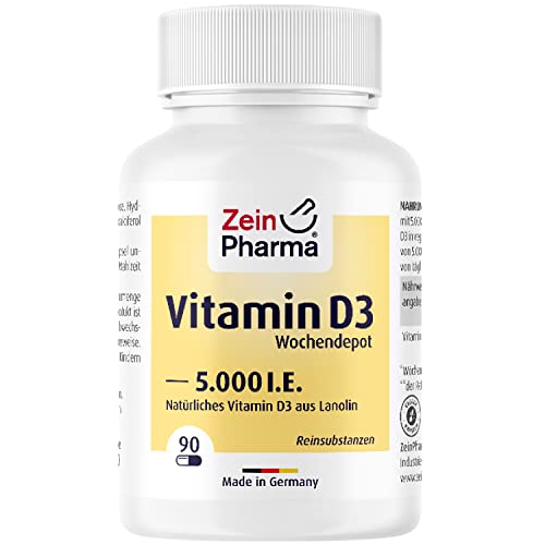 ZeinPharma Vitamin D3 5000 I.E. Kapseln hochdosiert- Vit D3, 2 Jahresvorrat Depot 90 Stück, natürliches Nahrungsergänzungsmittel ohne Zusatzstoffe, Reinsubstanz Cover