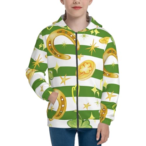 Watercolor St Patrick Day Kid Hoodies Boys Zip Up Sweatshirts Girls Pullover with Pocket3