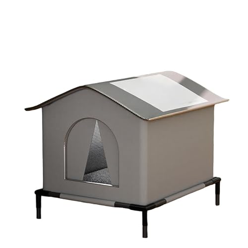 BtcFu毛布付き暖房付き猫ハウス、冬の屋外ハウス、防風・防雨野良シェルター、囲まれたペットテント、屋外野良ハウス、長持ちする断熱材、猫ハウス冬暖かい四季ユニバーサル野良防水防雨耐寒大空間囲まれたテントペット用品 (グレーの防水ブラケット,大きい)