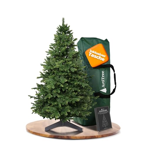 ArtiTree Künstlicher Weihnachtsbaum 150 cm – 100 % Spritzguss Nordmanntanne | Premium Tannenbaum naturgetreu inkl. FSC-Holzständer & Aufbewahrungstasche