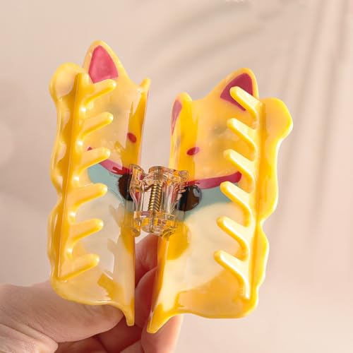 Maneki Neko Japanese Lucky Cat Hair Claw Clip Yellow Fortune Cat Design Decorative Hair Accessory for Women Girls Gift