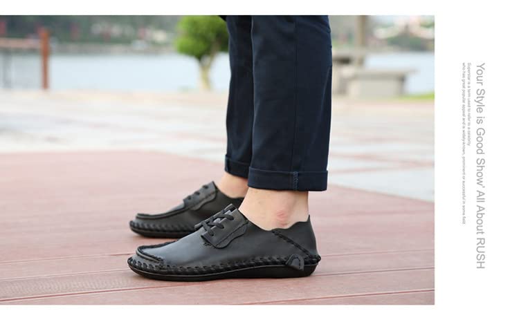 Men's Premium Nubuck Leather Slip on Shoes,Handmade Loafers Breathable Leisure Vintage Flat Boat Shoes 5