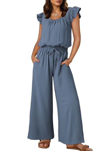 Dokotoo Jumpsuits for Womens 2025 Fall Ruffle Sleeves Cute Square