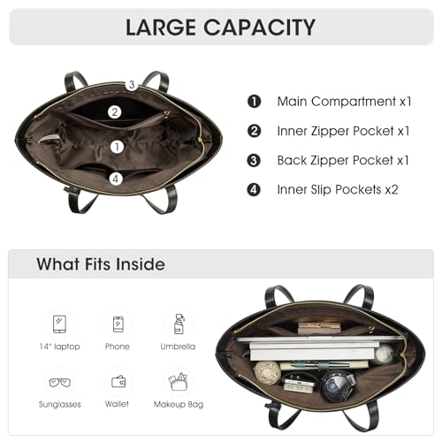 Image of Kattee Vintage Genuine Leather Work Tote for Women | Spacious interior with a zip compartment for organized work, travel, and everyday essentials.