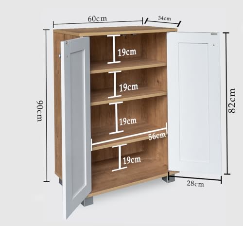 Image of LERIMO 2-Door Engineered Wood Shoe Rack, 4-Tier Wooden Shoe Rack for Entryway, Shoe Storage Cabinet with Doors Adjustable Shelves, Wooden Shoes Rack Organizer (Wotan Oak and White, 2 Door)