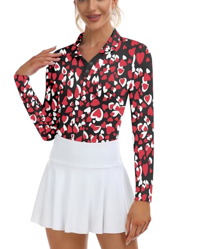 Image of Soneven Womens Golf Shirts Moisture Wicking V Neck Long Sleeve Polo Shirts Collared Tops