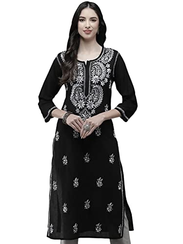Image of Ada Hand Embroidered Lucknowi Chikankari Cotton Kurta Kurti for Women A411191