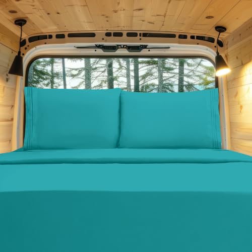 Image of Elegant Comfort Luxury 1500 Premium Hotel Quality Microfiber 4-Piece Sheet Set - Wrinkle Resistant, All Around Elastic Fitted Sheet, Deep Pocket up to 16 inch, RV Short Queen, Turquoise