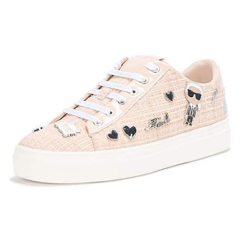Karl Lagerfeld Paris Women's Cate Pins Tweed Lace Up Platform Sneaker, Black/White Multi, 7