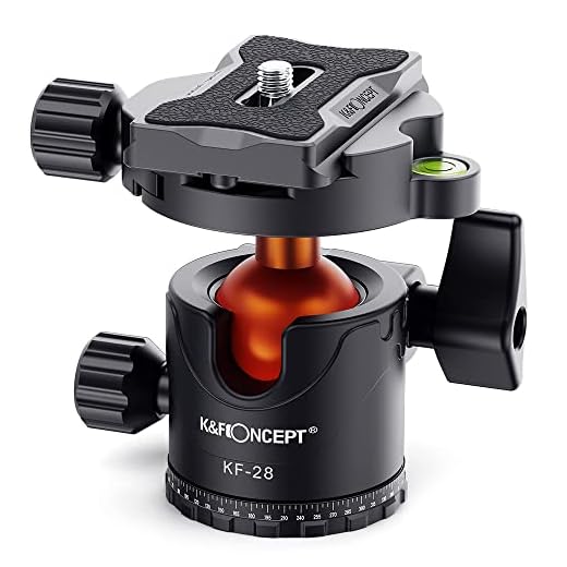 K&F Concept - Rótula de Bola Metálica Ballhead 360 Grados Giratoria Panorámica con 1/4” Plato de Liberación Rápida y Nivel de Burbuja para para Trípode Monopie Cámara y Videocámara, Carga a 10kg