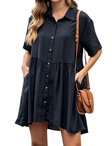 Blooming Jelly Womens Summer Casual Dresses Buton Down Maternity Flowy Dress Tiered Cute Mini Dress 2023 (X-Small, Black) #TOP17