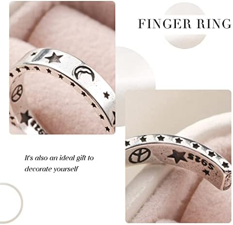 Aukmla Star Moon Ring Silver Smiley Face Ring Open Rings Adjustable Smiling Rings for Women and Girls