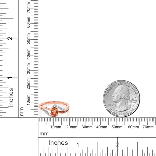 Gem Stone King 10K Rose Gold Orange Sapphire and White Diamond Engagement Bypass Ring For Women (0.59 Cttw, Oval 6X4MM, Available 5,6,7,8,9)4