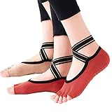 FOX-TECH Yoga socks 2 Pairs Non Slip Socks Womens Toeless Socks Pilates Socks with Grips for Yoga, P