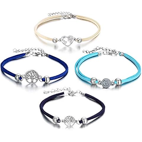 LAIMIO 4 Pcs Anklets Bracelet-Women Anklet Boho Beads Antique Silver Life Tree Anklets Foot Chain Beach Jewelry Cover
