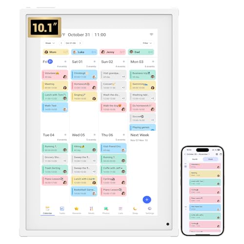 BSIMB 10.1 inch Digital Calendar, Touch Screen Smart Calendar Interactive Display, Chore Chart, to-Do List, Meal Planner, Electronic Planner with Desktop Rack, Great for Organizing Your 2026 Schedule